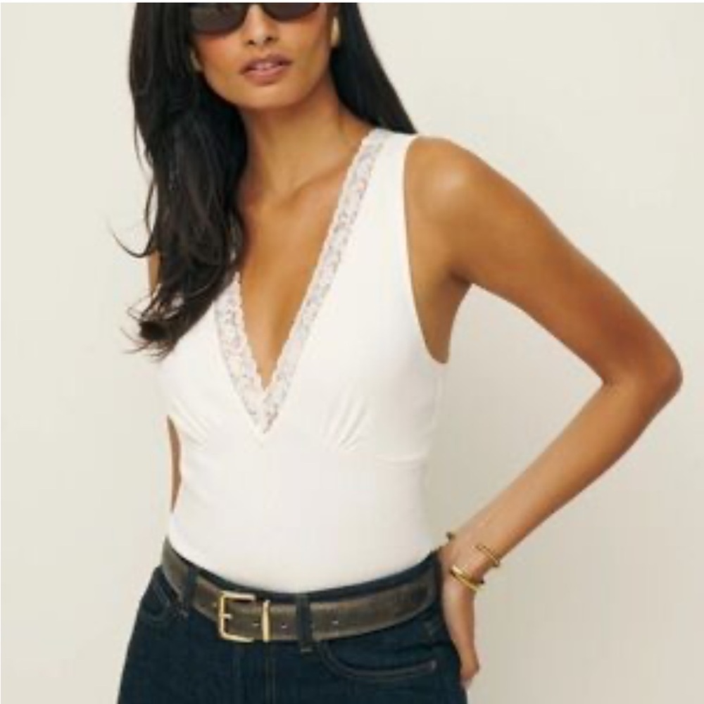 Reformation White Lace-Trim tank